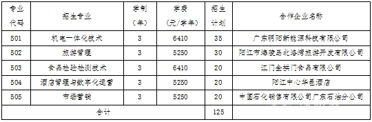 2021年阳江职业技术学院高职扩招招生计划-各专业招生人数