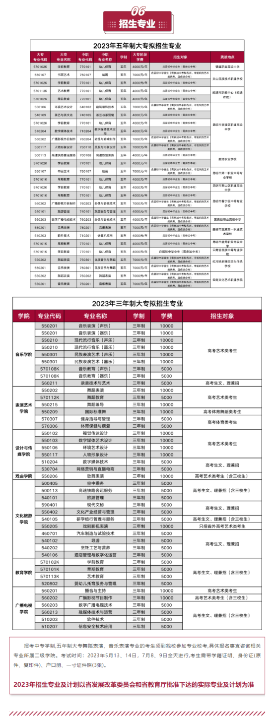 云南文化艺术职业学院有哪些专业？