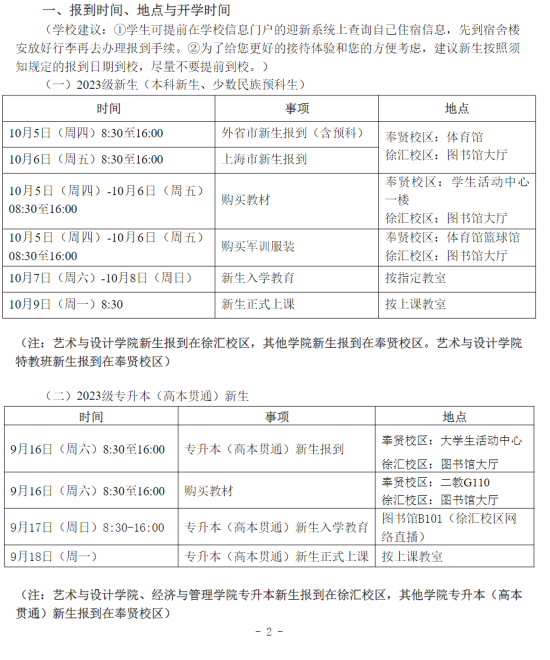 2023年上海应用技术大学新生开学时间-报到需要带什么东西