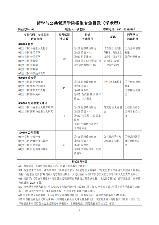 2023河南大学研究生招生专业目录及考试科目