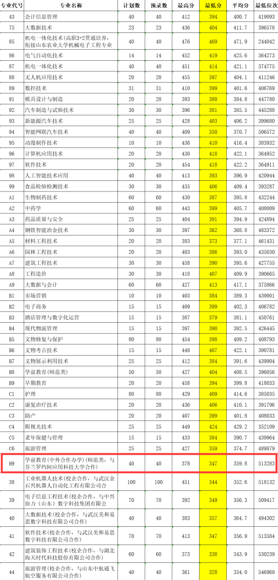 2023莱芜职业技术学院中外合作办学分数线（含2021-2022历年）