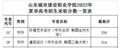 2023山東城市建設職業(yè)學院中外合作辦學分數線（含2021-2022年）