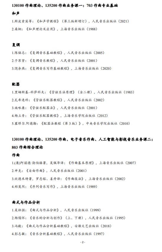 2024西安音樂(lè)學(xué)院考研參考書目