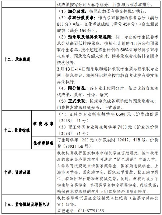 2024上海工程技术大学春季高考招生简章 招生专业及计划