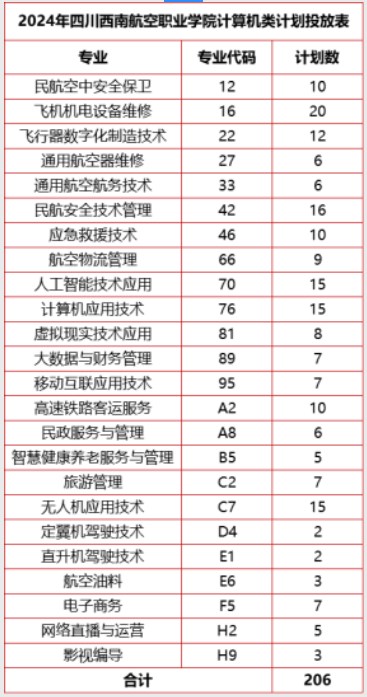 四川西南航空職業(yè)學(xué)院2024高職單招招生專業(yè)及計劃