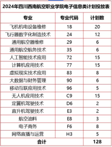 四川西南航空職業(yè)學(xué)院2024高職單招招生專業(yè)及計劃