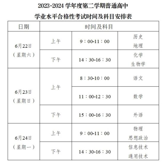 重慶2023-2024學(xué)年第二學(xué)期高中學(xué)業(yè)水平考試時(shí)間 幾號(hào)考試