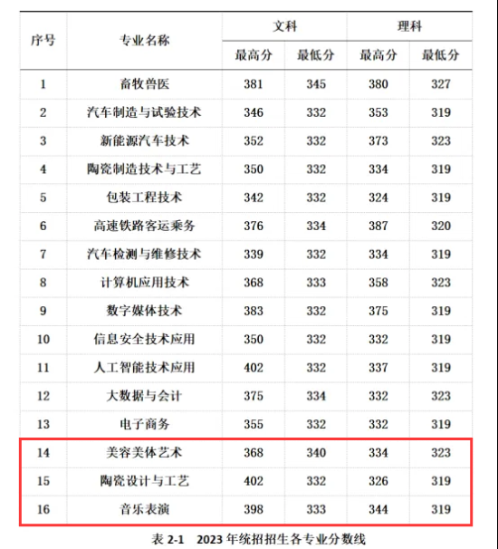 2023汝州职业技术学院艺术类录取分数线