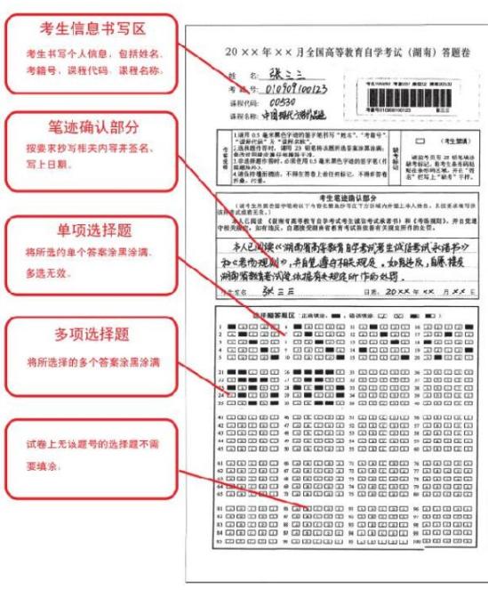 湖南省高等教育自學考試答題卡規(guī)范化作答參考模板