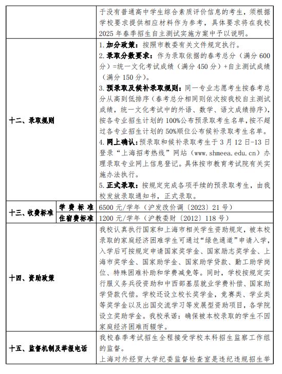 2025上海對外經(jīng)貿(mào)大學(xué) 春季高考招生簡章 招生專業(yè)及計劃